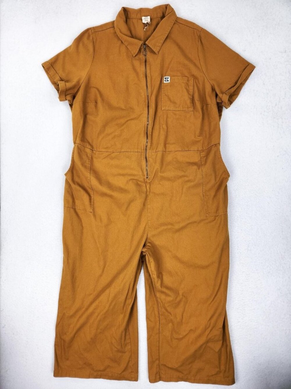Lucy & Yak Jumpsuit Womens US 26 Brown Cotton Short Sleeve Zip Front Utility